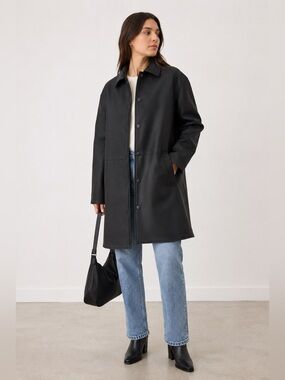 ASOS DESIGN Black Faux Leather Longline Coat Jacket Size M